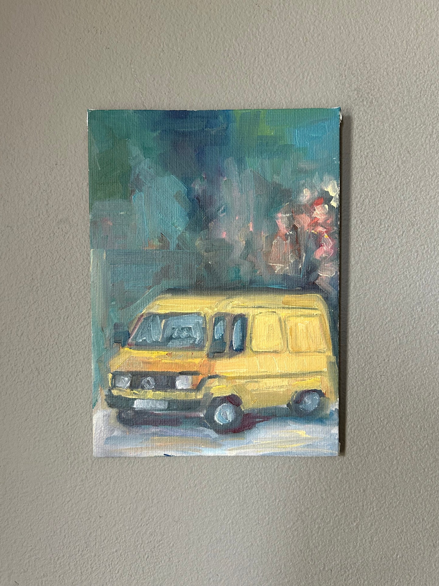 Yellow van on a random road