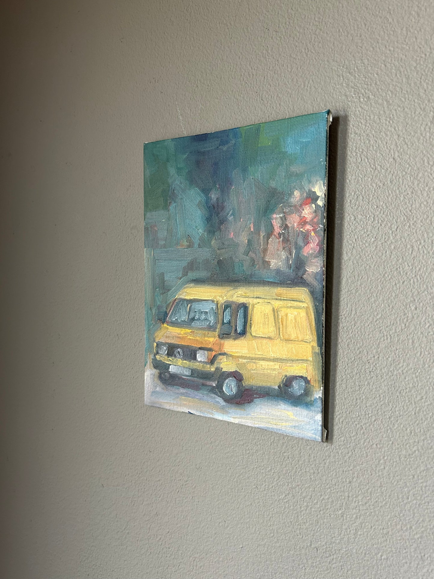 Yellow van on a random road