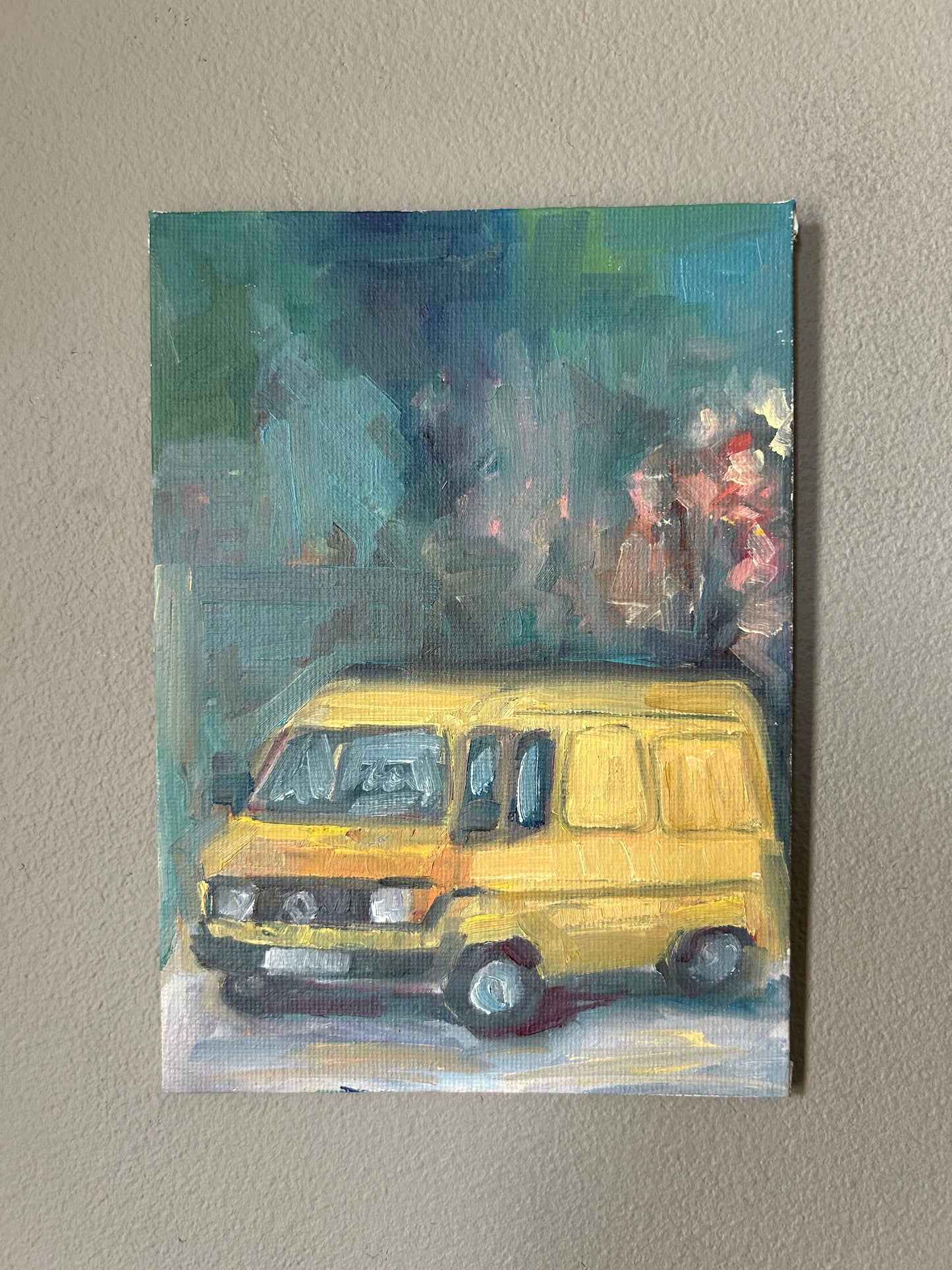Yellow van on a random road